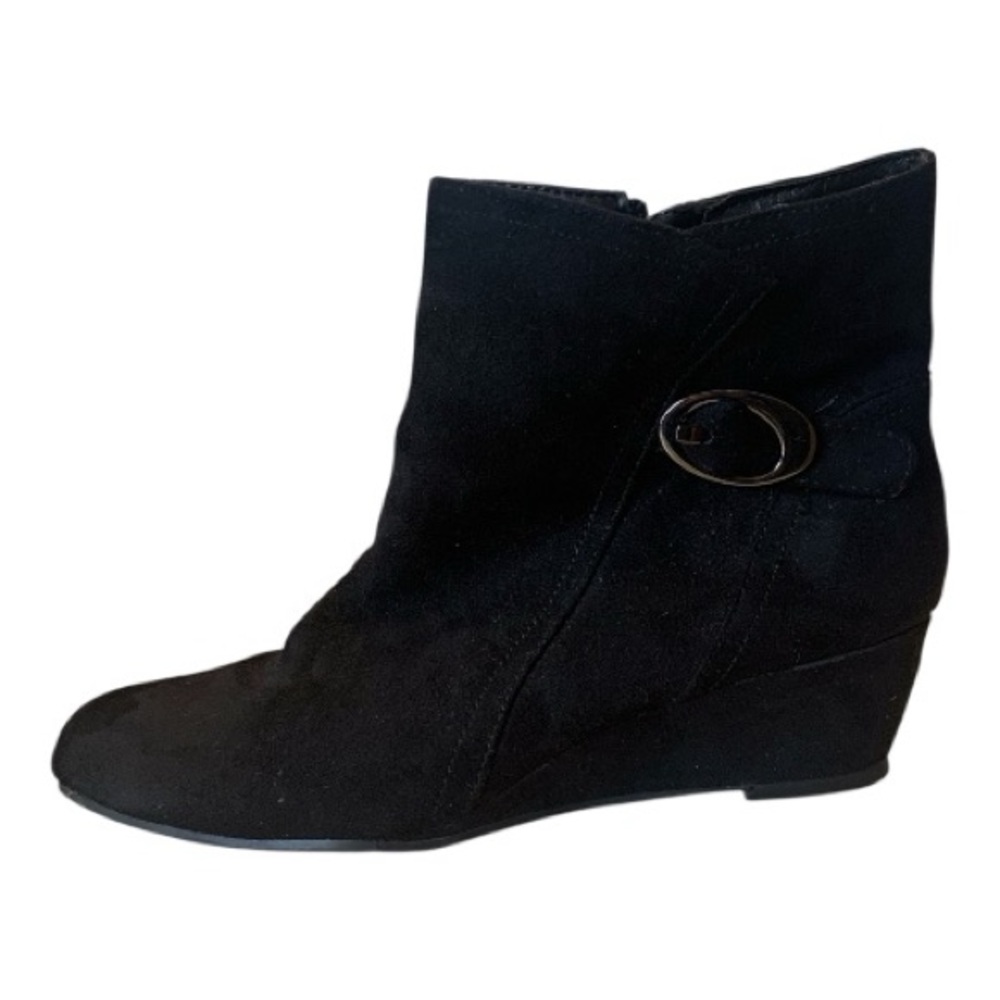 Impo Black Ankle Booties with Buckle‎ Wedge Heel "Grazia" Shoe Boot Size 7.5